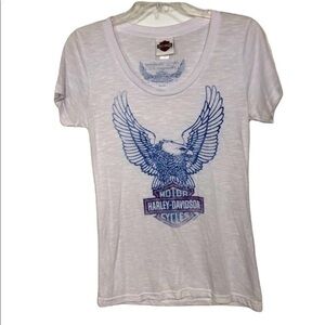 Harley-Davidson White Scoop Neck Short Sleeve Blue Eagle Washington DC New Large